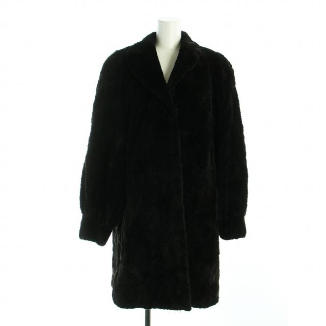 【中古】サガミンク SAGA MINK 銀サガ 毛皮コート ブラックミンクファー ミドル 総裏地 長袖 総柄 黒 ブラック