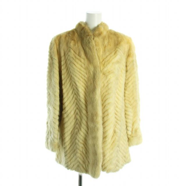 【中古】エンバ EMBA  毛皮コート ミンクファー ヘリンボーン 長袖 ミドル 総裏地 アイボリー 白 ホワイト