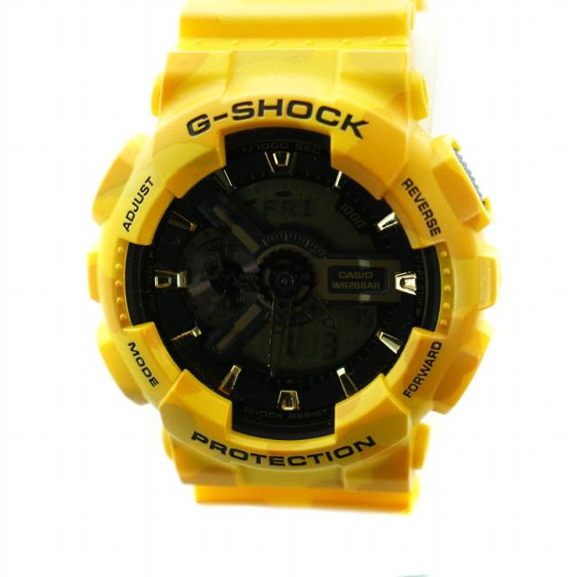 【中古】カシオジーショック CASIO G-SHOCK 腕時計 ウォッチ クォーツ アナログ デジタル ロゴ 黒文字盤 迷彩柄 黄の通販は 6,300円