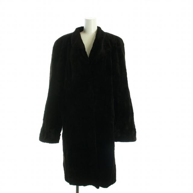 【中古】Altima 毛皮コート シェアードミンクファー ロング 長袖 総裏地 9-11 M-L 茶 ブラウン レディース