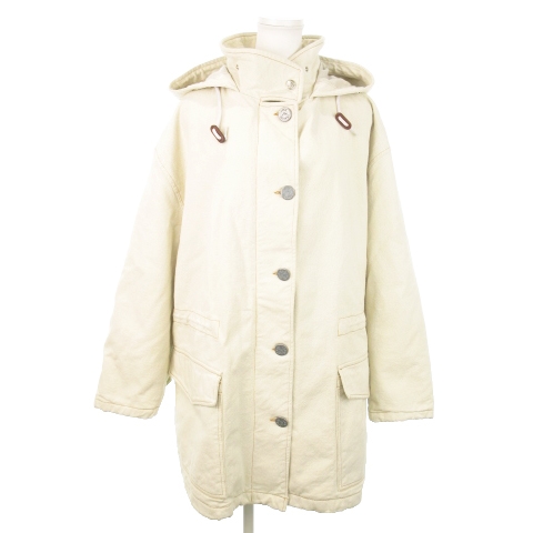 【中古】アルマーニ ジーンズ デニムコート 中綿 フーディー オーバーサイズ ドローコード ロゴ 42 ベージュの通販は 5,035円