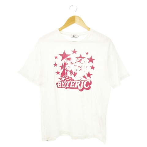 【中古】ヒステリックグラマー HYSTERIC GLAMOUR Tシャツ カットソー 丸首 半袖 プリント ロゴ ガール スター S 白の通販は