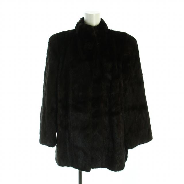 【中古】ランブルトン rambulton 毛皮コート ミンクファー 長袖 ミドル 総裏地 ネーム刺繍入り 11 L 茶 ブラウン