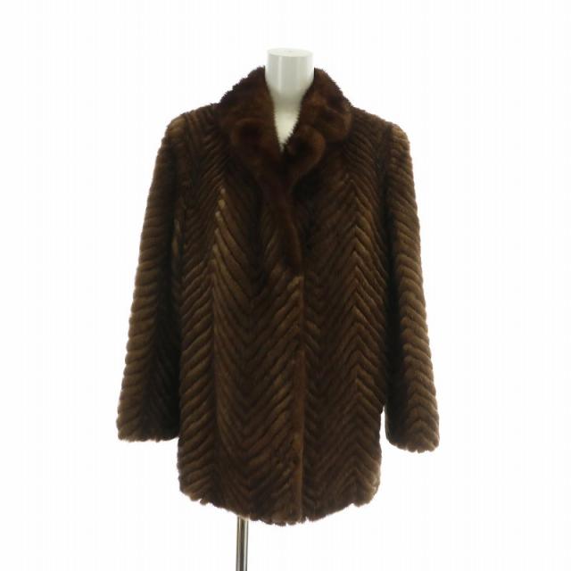 【中古】ノーブランド ファーコート アウター 毛皮 ミンク ミドル ヘリンボーン 9 M 茶色 ブラウン