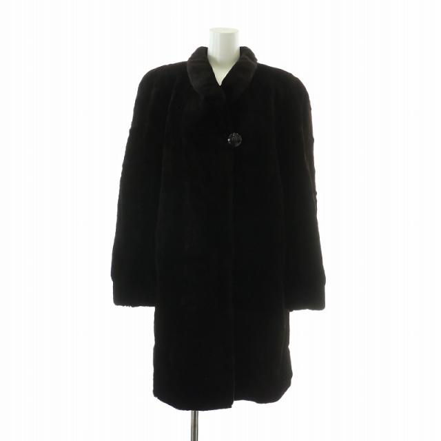 【中古】SAGA MINK GuyLaroche 銀サガ ファーコート アウター 毛皮 シェアードミンク 逆毛 肩パッド 裏地総柄 F 茶色