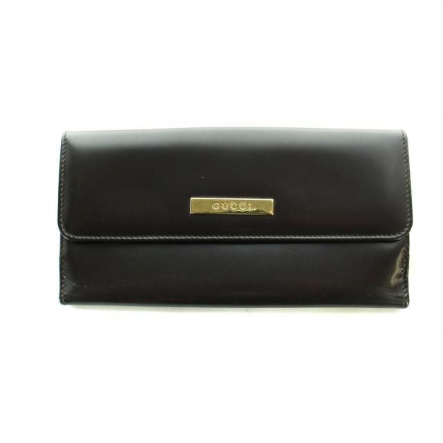 【中古】グッチ GUCCI 長財布 ウォレット レザー ロゴプレート 茶 ブラウン ■GY18 /MQ メンズの通販は