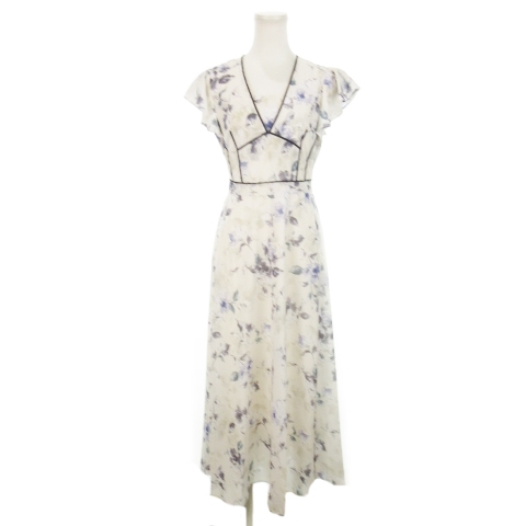 【中古】未使用品 フレイアイディー  24SS サテンパイピングプリントシフォンワンピース ロング ノースリーブ S 白の通販は 9,800円