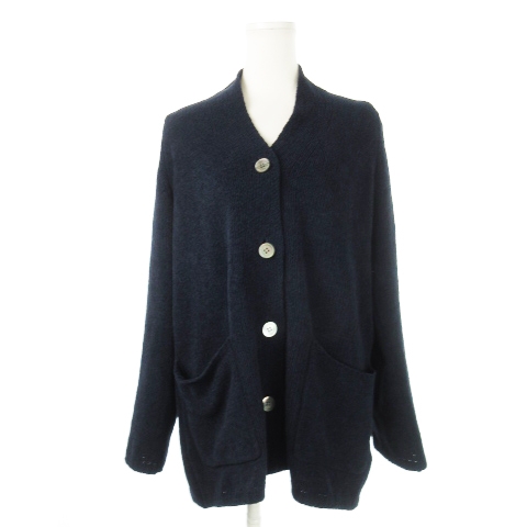 【中古】ワイズフォーリビング Y's for living モールニットカーディガン Vネック 長袖 軽量 シェルボタン 紺の通販は 9,600円