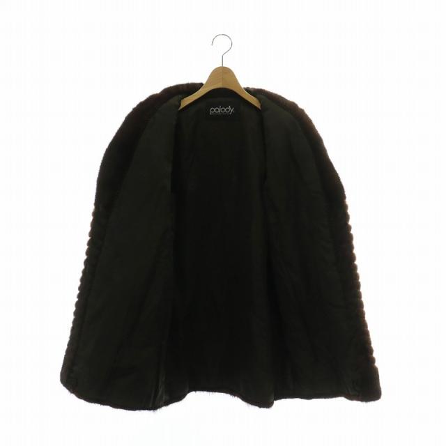 【中古】パロディ palody ファーコート アウター 毛皮 ミンク ミドル 肩パッド ヘリンボーン 裏地刺繍 11 L 茶色 中古】パロディ palody ファーコート アウター 毛皮 ミンク ミドル 肩