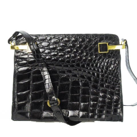【中古】バリー BALLY ワンショルダー バッグ エナメル シャイニング クロコダイル シャイニー クロコ レザー 黒の通販は