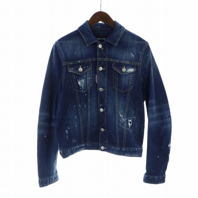 【中古】ディースクエアード DSQUARED2 デニムジャケット Gジャン 長袖 ペイント加工 ダメージ加工 48 S-M 青の通販は