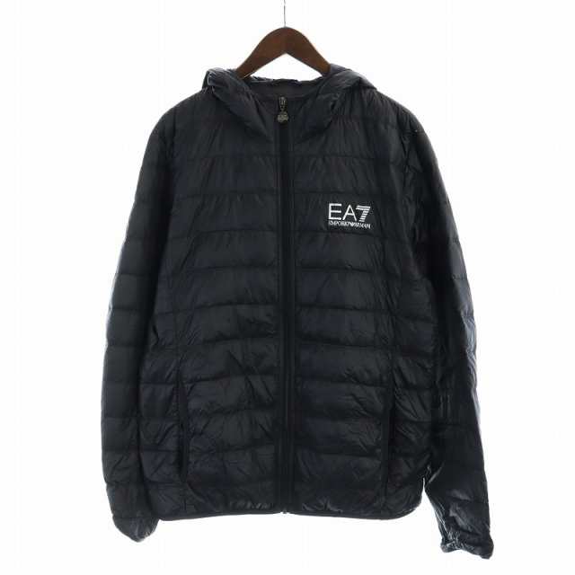 【中古】エンポリオアルマーニ EMPORIO ARMANI ダウンジャケット フード ロゴ ジップアップ 長袖 ロゴ XL 黒 ブラックの通販は