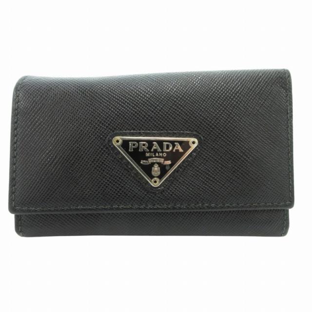 【中古】プラダ PRADA 6連 キーケース 三角 トライアングルプレート ロゴ サフィアーノレザー 黒 ブラック レディースの通販は