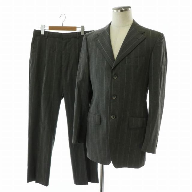 【中古】VERSACE スーツ セットアップ テーラードジャケット シングル 3B スラックス ウール ストライプ 48 M グレーの通販は