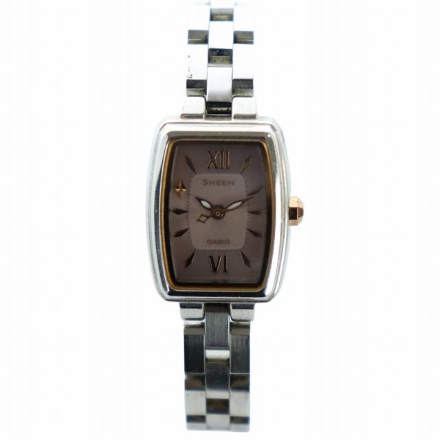 【中古】カシオ CASIO シーン SHEEN 腕時計 ウォッチ ソーラー スクエア ローマン ピンク文字盤 シルバー色の通販は 5,418円