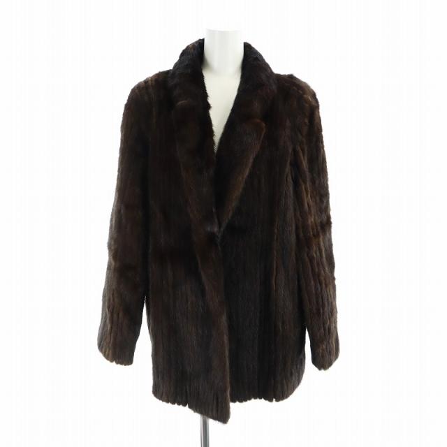【中古】ロティニー ROTINY 毛皮コート ブラウンミンクファー ミドル 長袖 総裏地 大きいサイズ ネーム刺繍入り 13