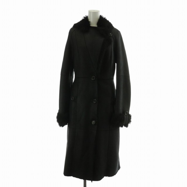 【中古】ヒューゴボス HUGO BOSS ムートンレザーコート アウター 羊革 ラムスキン ロング ファー 38 S 黒 ブラックの通販は