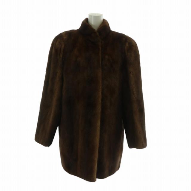 【中古】サガミンク SAGA MINK 金サガ TOGU ファーコート アウター 毛皮 ミンク ミドル 肩パッド 13 XL 茶色 ブラウン