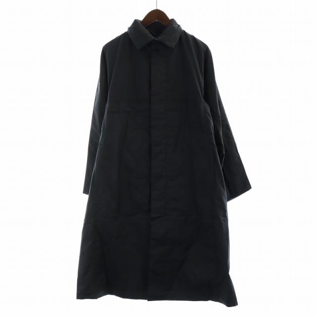 【中古】プリーツプリーズ PLEATS PLEASE ナイロンコート ステンカラー 長袖 比翼ボタン 裏地ストライプ