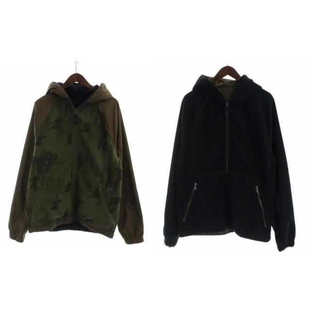 【中古】プラダスポーツ PRADA SPORT リバーシブル パーカー ジャケット ジップアップ フード カモフラ 迷彩柄 L 黒の通販は 20,572円