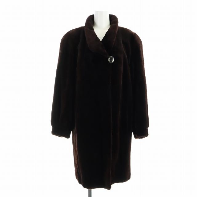 【中古】アルティマ Altima 毛皮コート シェアードミンクファー ミドル 長袖 総裏地 13-15 LL-XL 茶 ブラウン