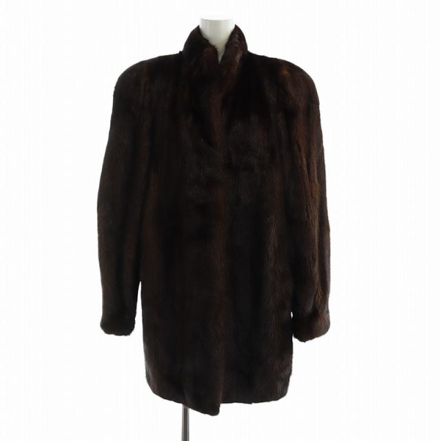 【中古】サガミンク SAGA MINK 金サガ TOGU 毛皮コート ブラウンミンクファー 長袖 ミドル 総裏地 ネーム刺繍入り