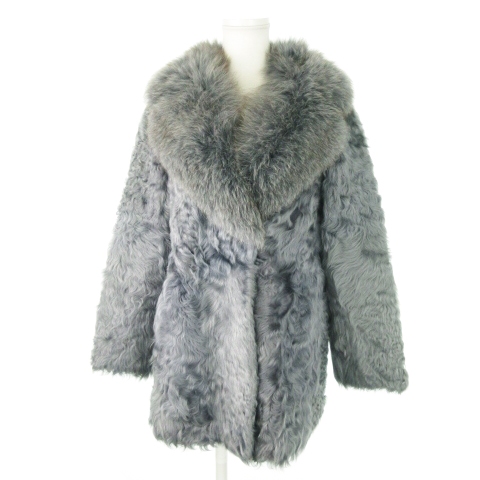 中古】ノーブランド ファーコート ラム 襟フォックス 毛皮 ハーフ