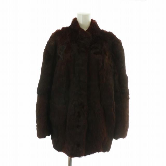 【中古】ノーブランド ファーコート アウター 毛皮 ミンク ミドル 肩パッド 茶色 ブラウン /XZ ■GY18 レディース