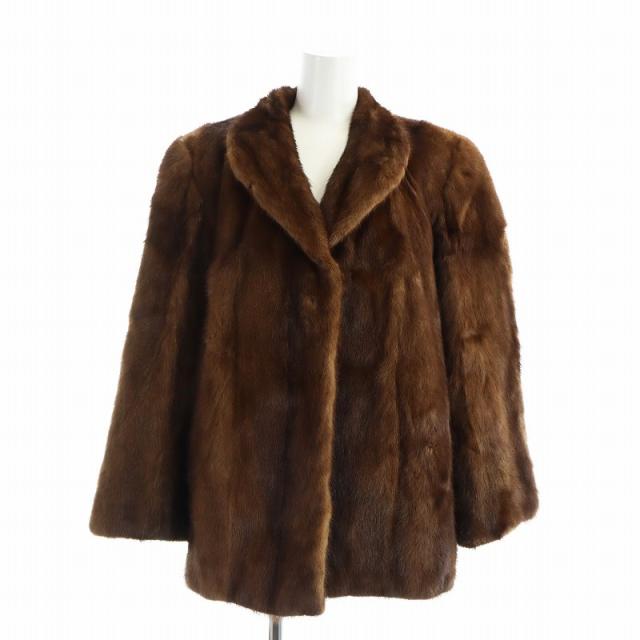 【中古】ロティニー ROTNY 毛皮コート ミンクファー ミドル 長袖 総裏地 ネーム刺繍入り 11 L 茶 ブラウン