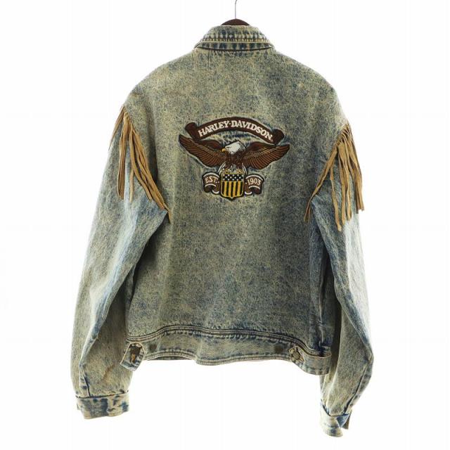 【中古】ハーレーダビッドソン HARLEY DAVIDSON 80年代 80's ヴィンテージ デニムジャケット Gジャン フリンジ L 青