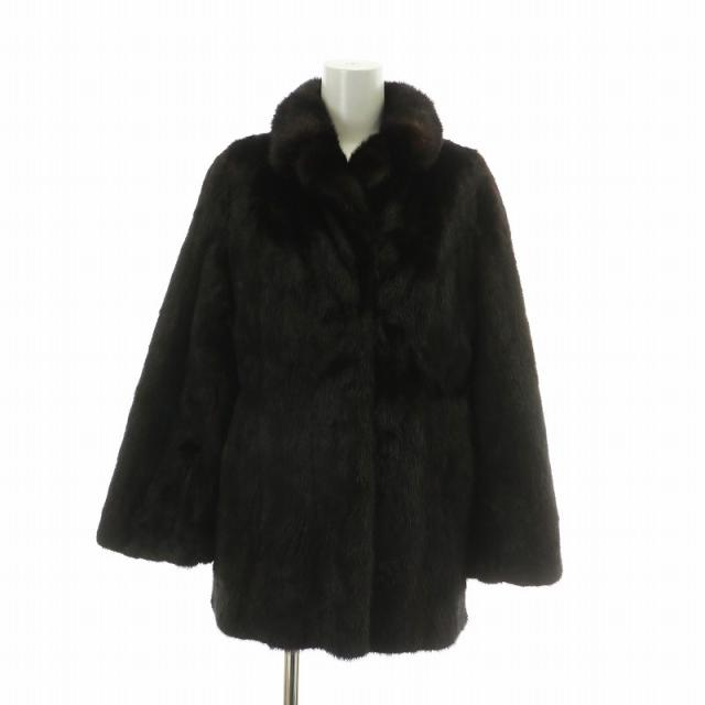 【中古】ノーブランド ファーコート アウター 毛皮 ミンク ミドル 裏地刺繍 茶色 ブラウン /XZ ■GY18 レディース