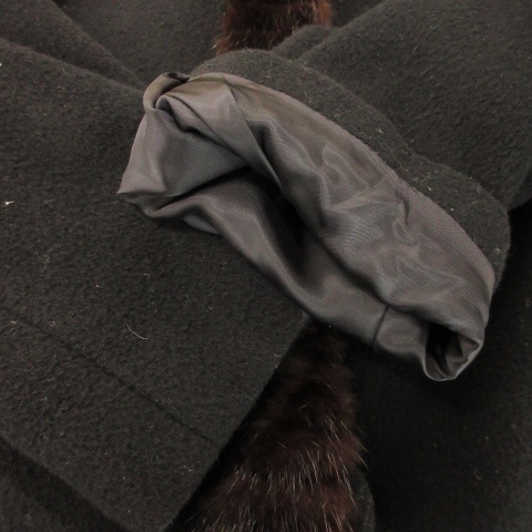 【中古】フィットミー FITME ロングコート 襟ファー ミンクファー 毛皮 ウール カシミヤ タック 黒 ブラック 中古】フィットミー FITME ロングコート 襟ファー ミンクファー 毛皮