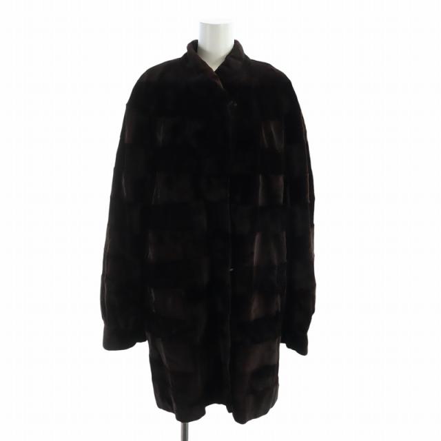 【中古】クラッセ cresce moonbat社 毛皮コート シェアードミンクファー ロング 長袖 総裏地 ボーダー柄 茶