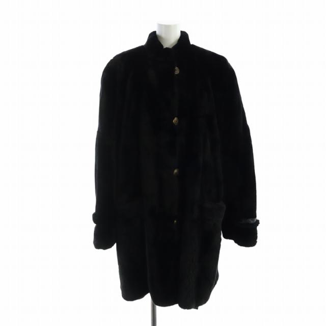 【中古】Mink gem 毛皮コート シェアードミンクファー 長袖 ロング ジレ ライナー付き ネーム刺繍入り 黒 ブラック