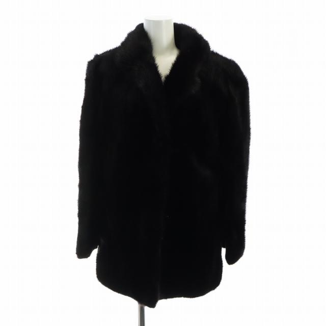 【中古】ノーブランド品 毛皮コート ミンクファー 長袖 ミドル 総裏地 ネーム刺繍入り 11 L 茶 ブラウン レディース