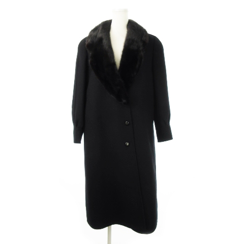 【中古】コルディア CORDIER ショールカラーコート ロング丈 背抜き ミンクファー 毛皮 9 黒 ブラック /CK19