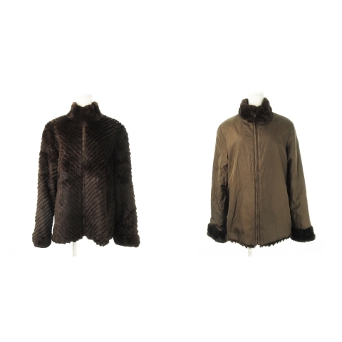 ノーブランド ファーコート アウター リバーシブル 毛皮 フォックスファー ナイロン ロング フード 白 ホワイト ベージュ ノーブランド ファーコート リバーシブル ミドル丈 スタンドカラー