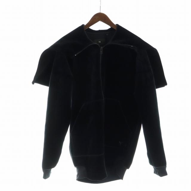 【中古】ワイスリー Y-3 ベルベット VELVET FZ HDY ジップアップパーカー フーディー ベロア 長袖 ロゴ 2XS 黒