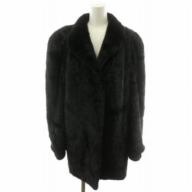 【中古】サガミンク SAGA MINK 銀サガ ファーコート ミンク 毛皮 ミドル ハーフ 総裏地 黒 ブラック /MP ■GY18