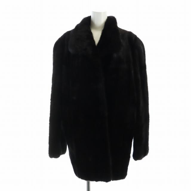 【中古】ノーブランド品 毛皮コート ミンクファー 長袖 ミドル 総裏地 F 黒 ブラック ■GY18 /MQ レディース
