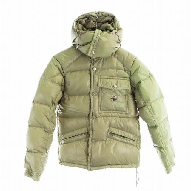【中古】モンクレール MONCLER ダウンジャケット ジップアップ 長袖 ロゴ ワッペン 00 XXS 緑 グリーン