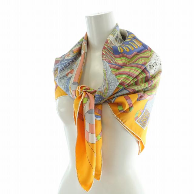 【中古】エルメス HERMES カレ90 フェルマータ Point D'ORGUE 大判スカーフ ストール 絹 シルク ロゴ 総柄 中古】エルメス HERMES カレ90 フェルマータ Point D'ORGUE 大判