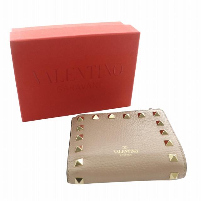 バレンティノ ガラヴァーニ 二つ折り 財布 ピンクベージュ