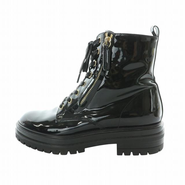 【中古】ジャンヴィトロッシ Gianvito Rossi ショートブーツ エナメル ロゴ レースアップ ジップアップ 37.5 24.5cm