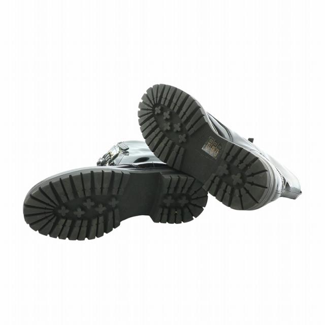 【中古】ジャンヴィトロッシ Gianvito Rossi ショートブーツ エナメル ロゴ レースアップ ジップアップ 37.5 24.5cm