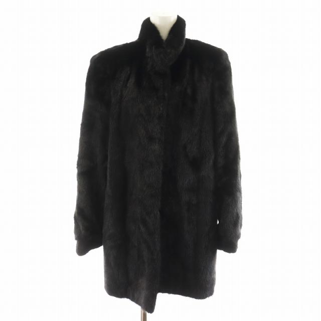 【中古】サガミンク SAGA MINK 銀サガ ファーコート 毛皮コート ミドル丈 ミンクファー アウター 11 黒 ■GY18 ■MT