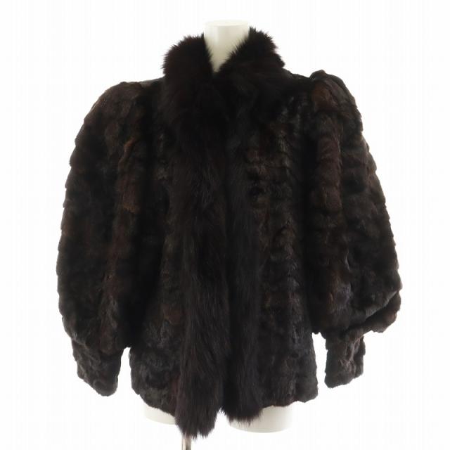 EMBA エンバ ロング丈 ファーコート レザー 切り替え ブラウン 裏地花