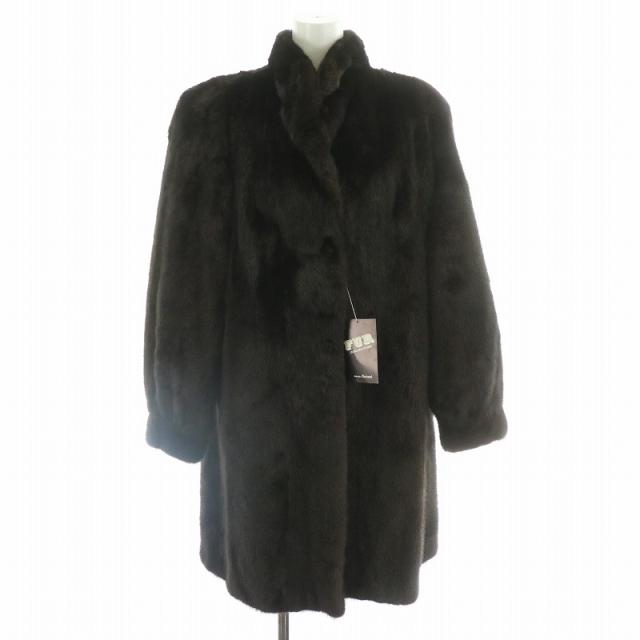【中古】未使用品 ランバン LANVIN ブラックグラマ BLACKGLAMA ファーコート 毛皮コート ミンク ロング タグ付き F 茶