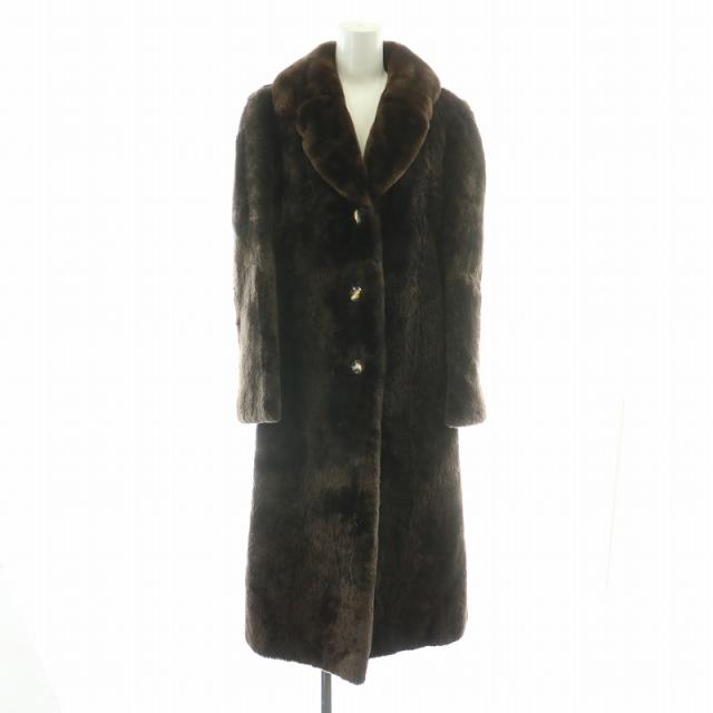 【中古】オズファー ファッション OS FUR FASHION シェアード ミンクファー コート 毛皮 ロング 茶 ブラウン