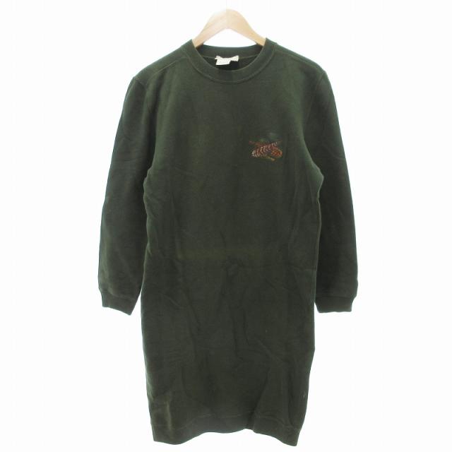 【中古】グッチ GUCCI ヴィンテージ スウェット ワンピース ロング 長袖 裏起毛 刺繍 L グリーン 緑 レディース